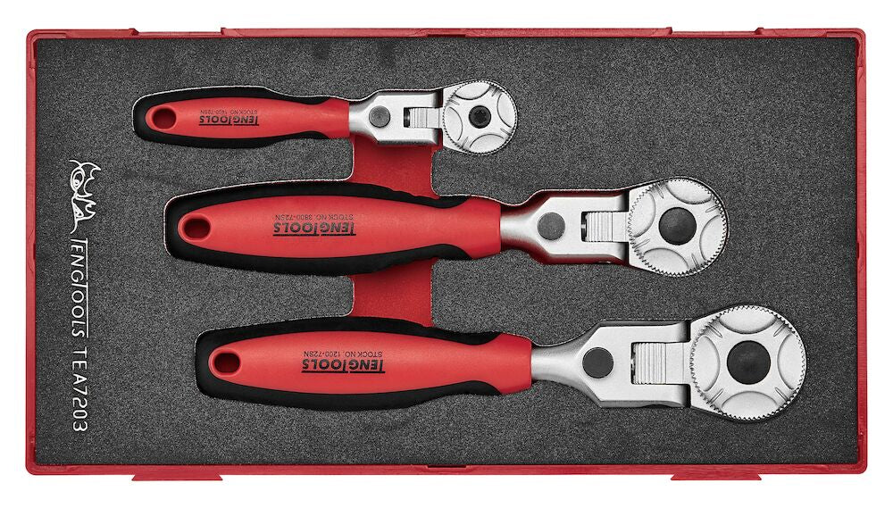 Teng Tools 1/4", 3/8" & 1/2" Ratchet Flex Head Set FOAM1 3 Pieces — TEA7203