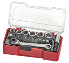 Juego de vasos Teng Tools de 1/4" con clip para cinturón, 19 piezas, bandeja TJ