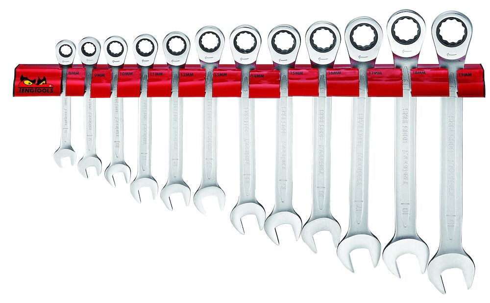 Teng Tools Ratcheting Combination Spanner Set RS Wall Rack 12 Pieces