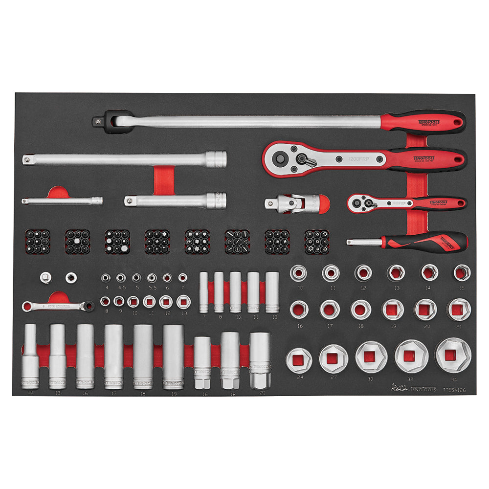 1/4 & 1/2 Socket Set 6 pt FOAM4X4 126 Pieces
