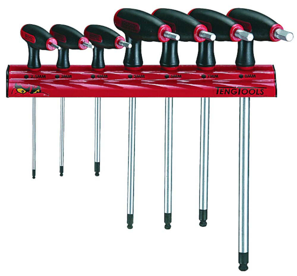 Teng Tools T-Handle Ball Point Hex Key Set Wall Rack 7 Pieces — WRHEX07