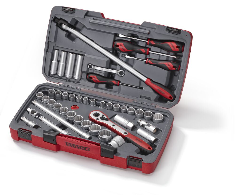 Teng Tools MECCA PRO 1/2 Socket & Tool Set mm/AF 44 Pieces — T1244