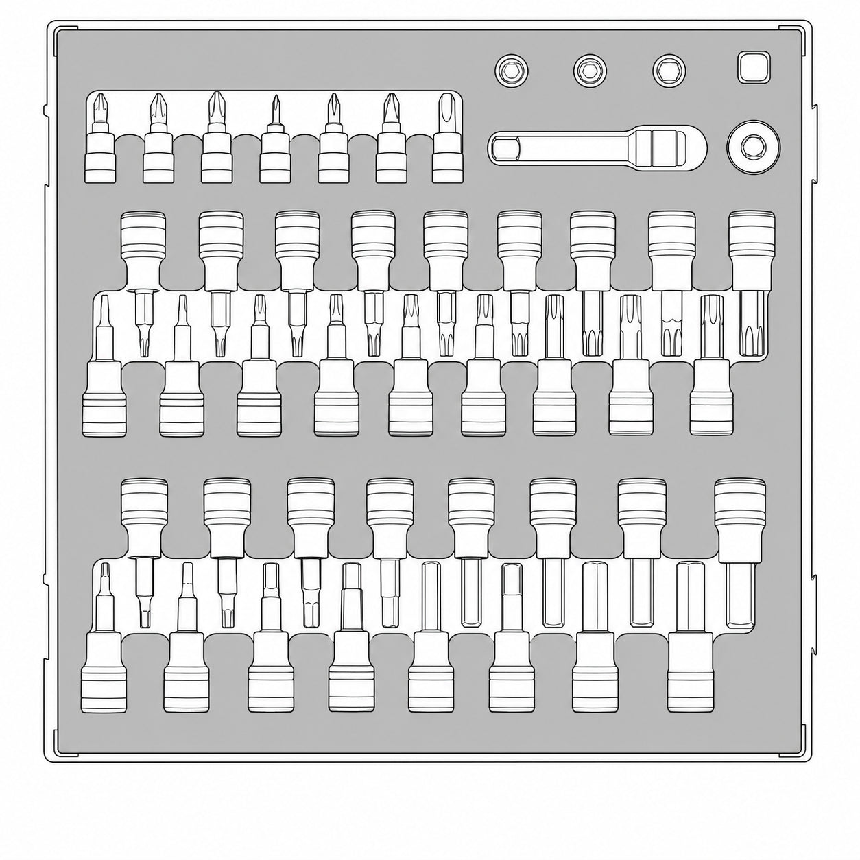 1/4 & 3/8 Bit Socket Set FOAM2 47 Pieces