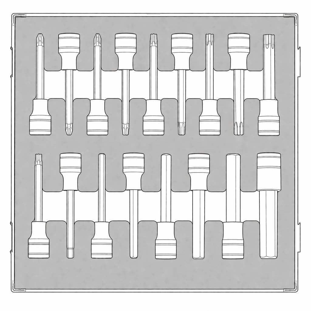 1/2 Long Hex & TX Bit Socket Set FOAM2 17 Pieces