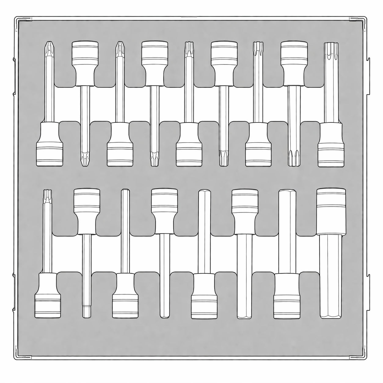 1/2 Long Hex & TX Bit Socket Set FOAM2 17 Pieces