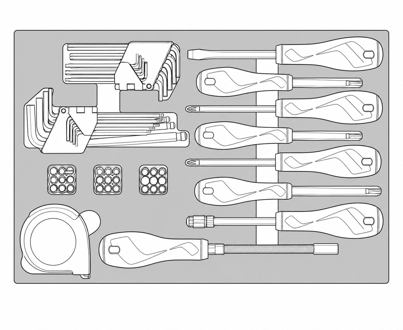 Screwdriver & Hex/TX Key Set 1 FOAM3 54 Pieces