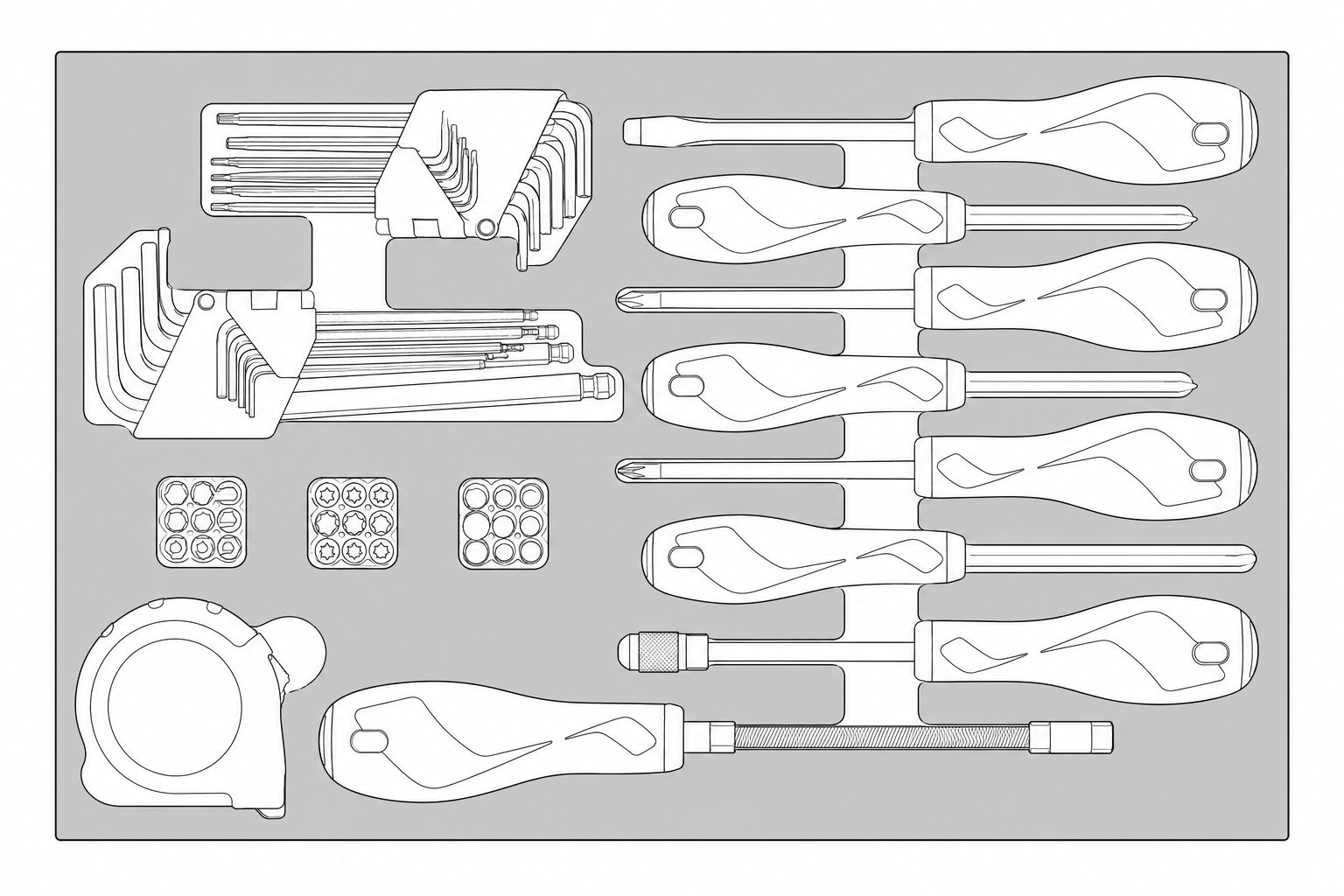 Screwdriver & Hex/TX Key Set 2 FOAM3 54 Pieces