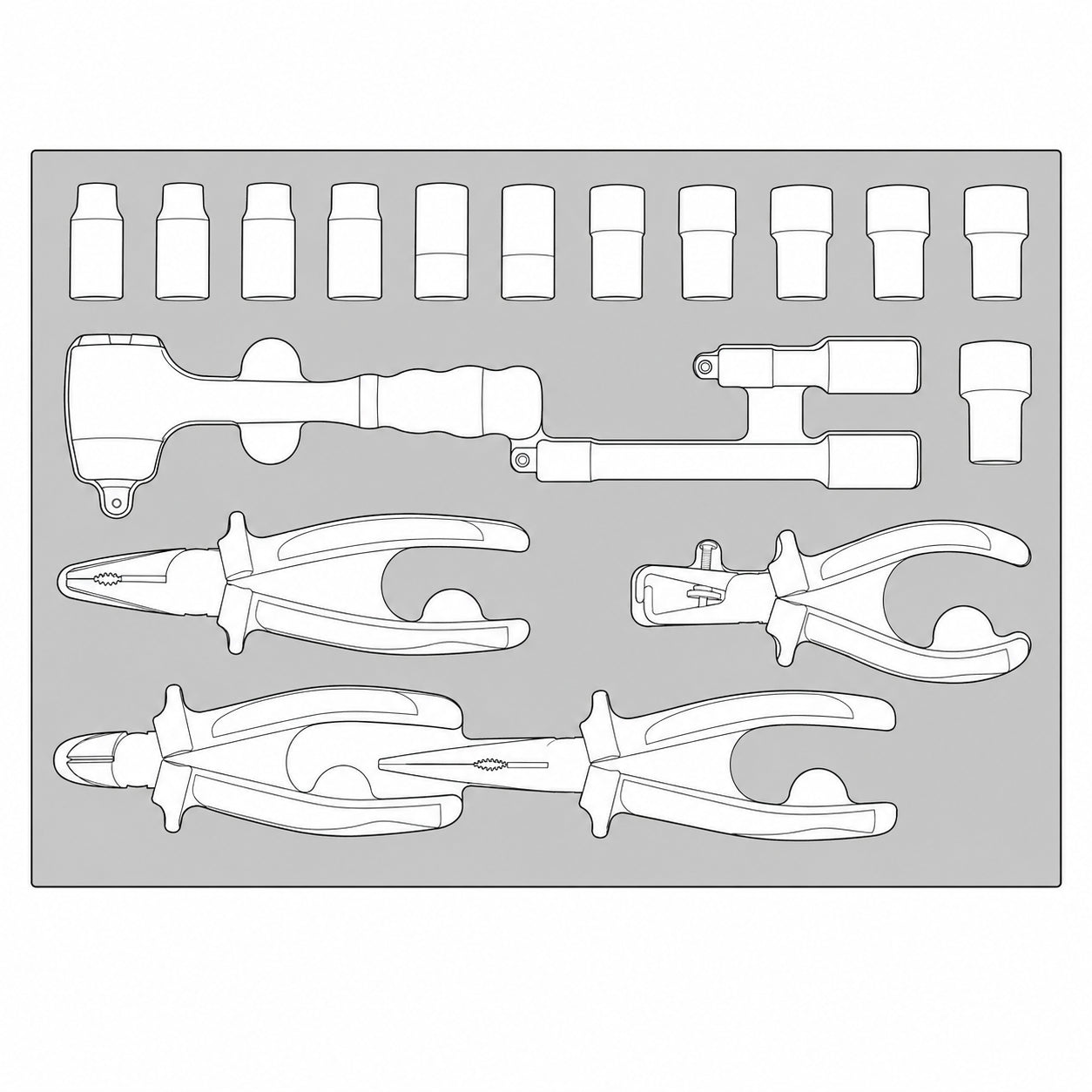 Insulated Socket & Pliers Set FOAM3 19 Pieces