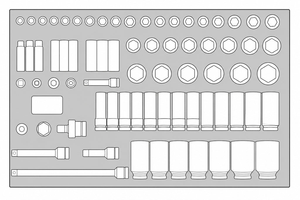 Teng Tools 73 Piece 3/8 Inch - 1/2 Inch Drive Regular & Deep EVA Foam Impact Socket Set - TTEISK73