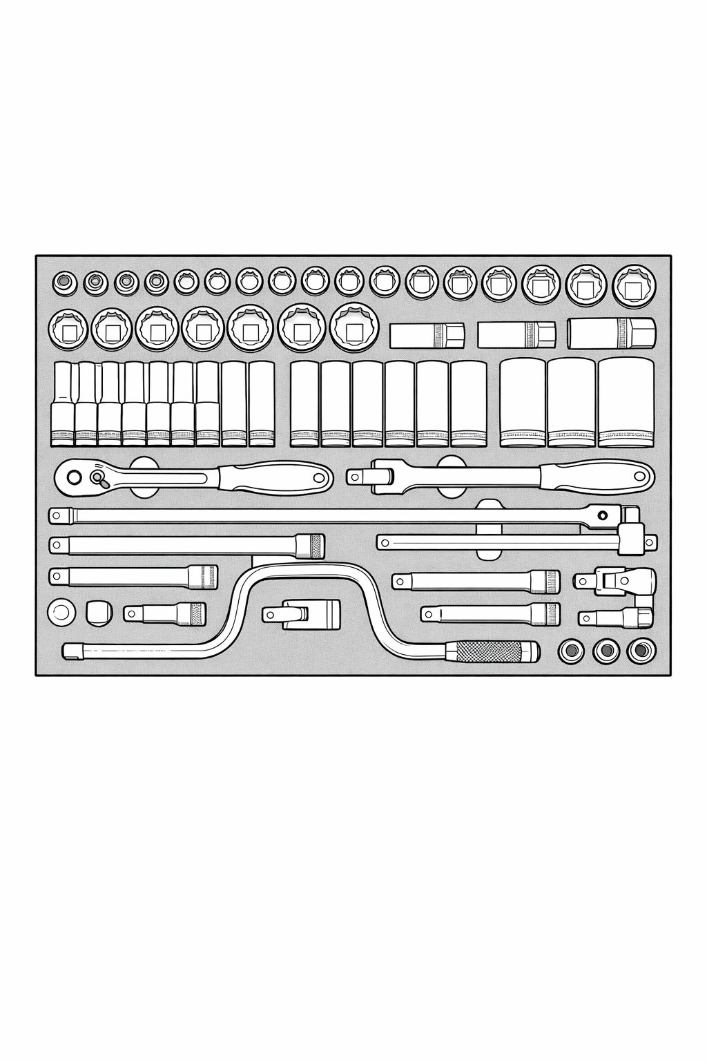 1/2 Socket Set 12 pt FOAM4X4 63 Pieces