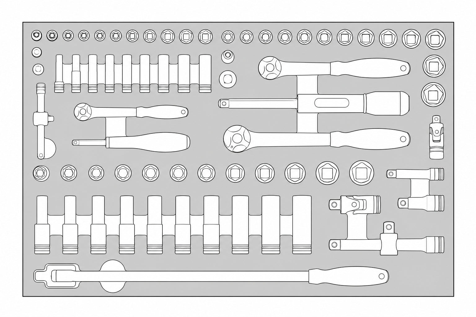 1/4", 3/8" & 1/2" Socket Set FOAM4X4 73 Pieces