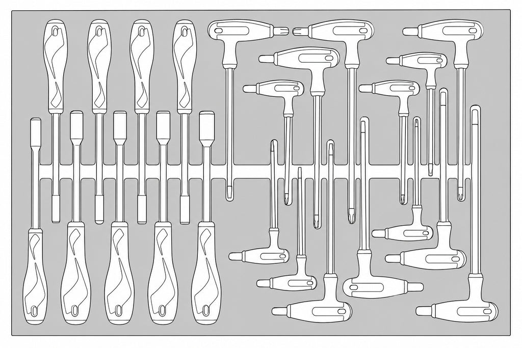 Nut Driver & Hex/TX T-Handle Set FOAM4X4 23 Pieces