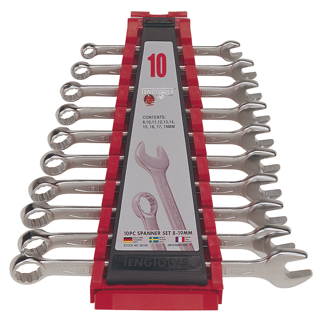 Teng Tools Combination Spanner Set 8-19 mm Plastic Holder 10 Pieces — 6510A