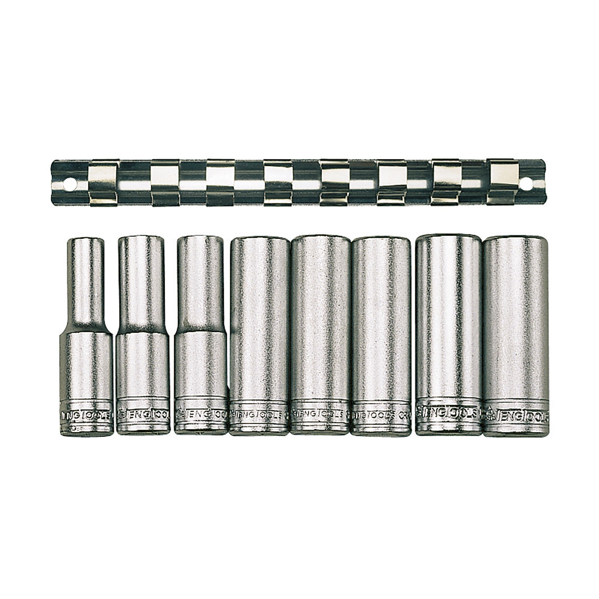1/2" Deep Socket Clip Rail Set 12pt 8 Pieces — Teng Tools M1207