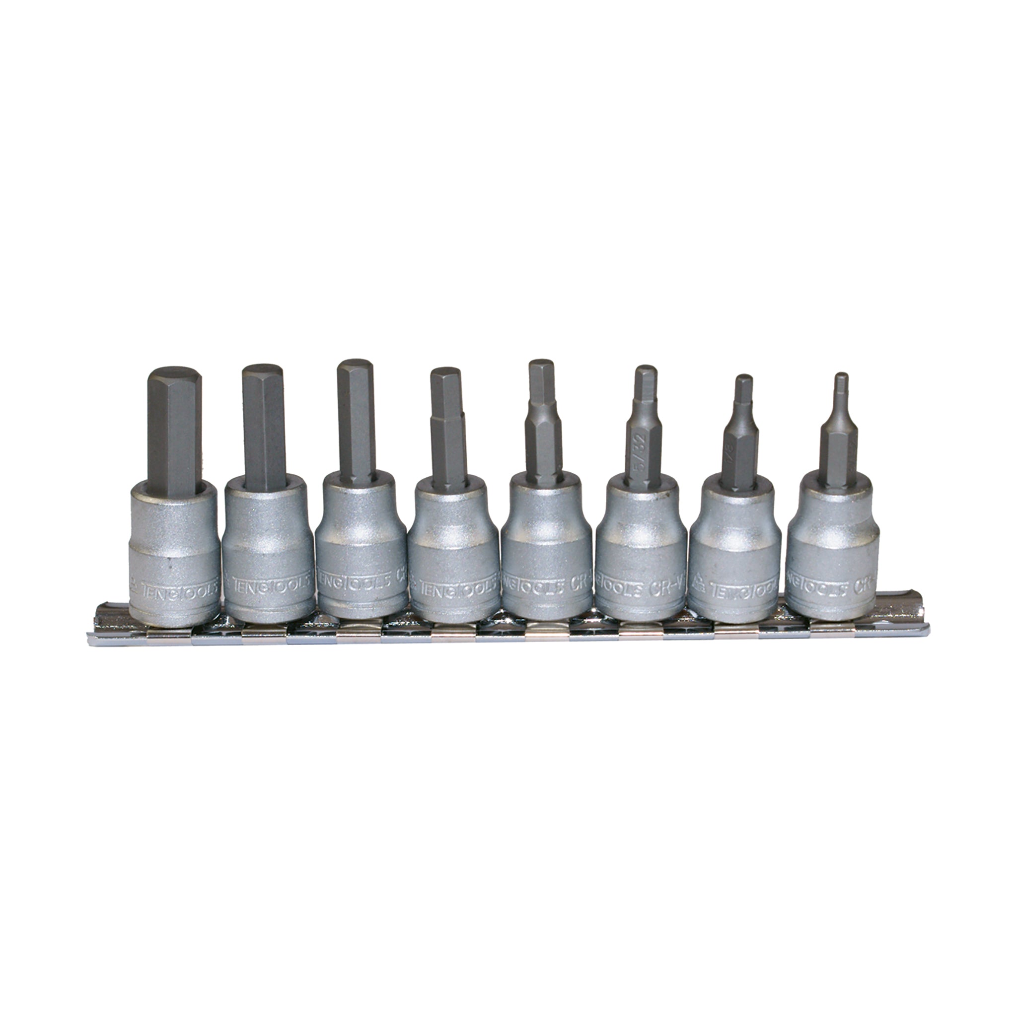 3/8 Hex Bit Socket Clip Rail Set SAE 8 Pieces — Teng Tools M3811