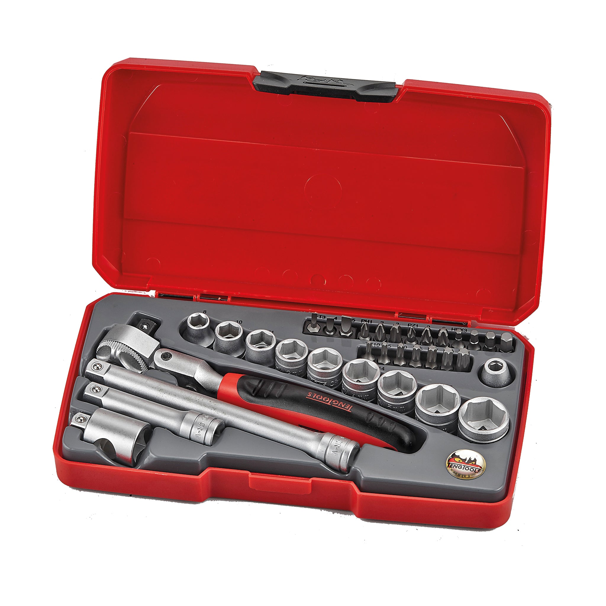 3/8" Socket Set Flexible Ratchet 6 Point 34 Pieces — Teng Tools T3834S