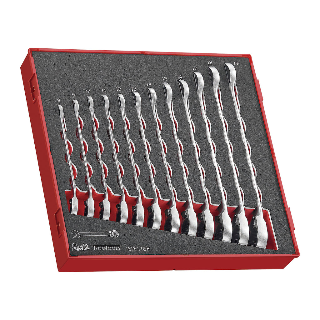 Ratcheting Combination Spanner Set R FOAM2 12 Pieces