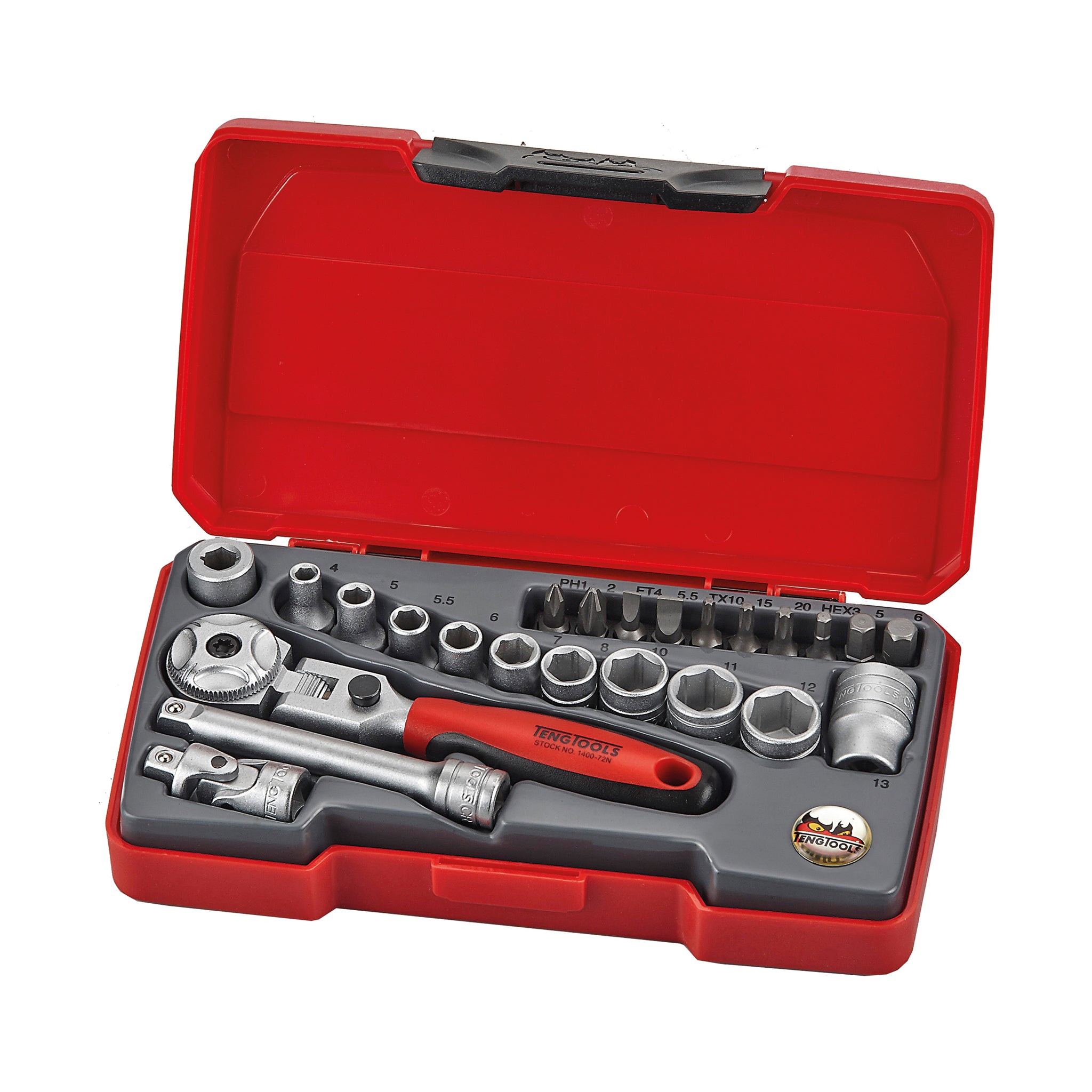 Teng Tools 1/4" Socket Set Flexible Ratchet 6 pt 20 Pieces — T1424S