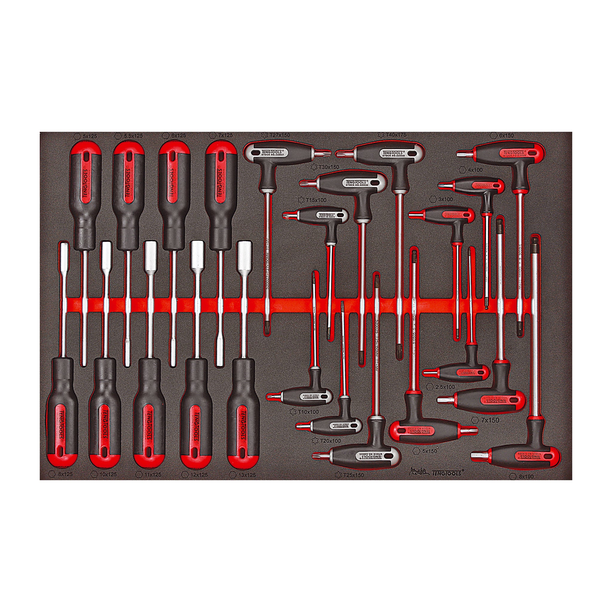 Teng Tools Nut Driver & Hex/TX T-Handle Set FOAM4X4 23 Pieces OLD — TTEX23