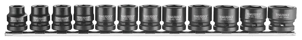 Teng Tools 1/2" Stubby Impact Socket Clip Rail Set DIN 12 Pieces — 9207S12
