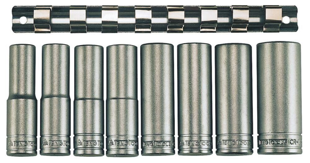 Teng Tools 1/2" Deep Socket Clip Rail Set 6pt 8 Pieces — M1208-6