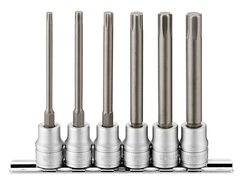 Teng Tools 3/8 Long Ribe® Bit Socket Clip Rail Set 6 Pieces — M3806