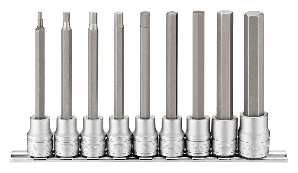 Teng Tools 3/8 Long Hex Bit Socket Clip Rail Set 9 Pieces — M3809
