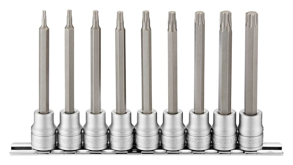 Teng Tools 3/8 Long TX Bit Socket Clip Rail Set 9 Pieces — M3809TX