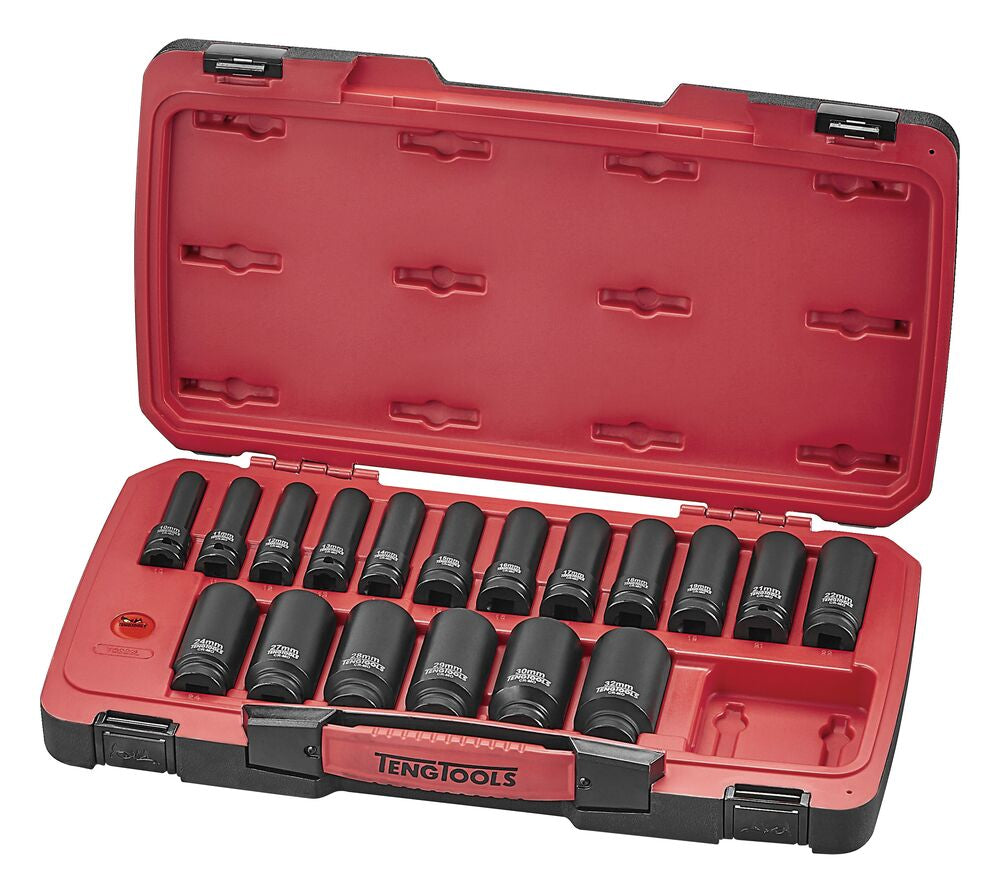 Teng Tools MECCA PRO 1/2" Deep Impact Socket Set DIN 22 Pieces — T9222L