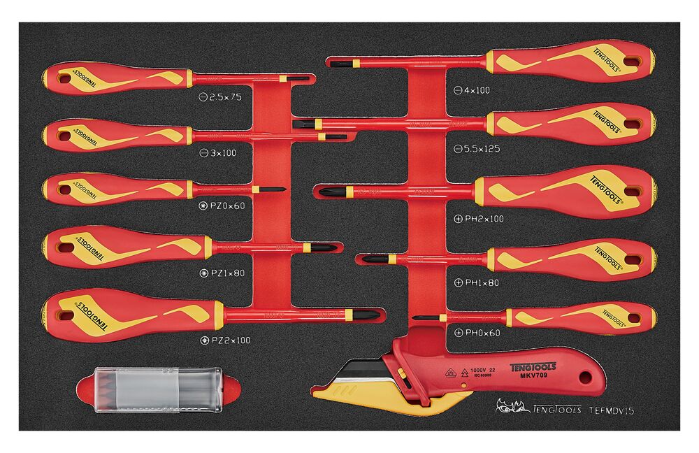 Insulated Screwdriver & Knife Set FOAM3 15 Pieces
