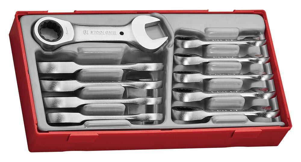 Stubby Ratcheting Combination Spanner Set TT1 10 Pieces