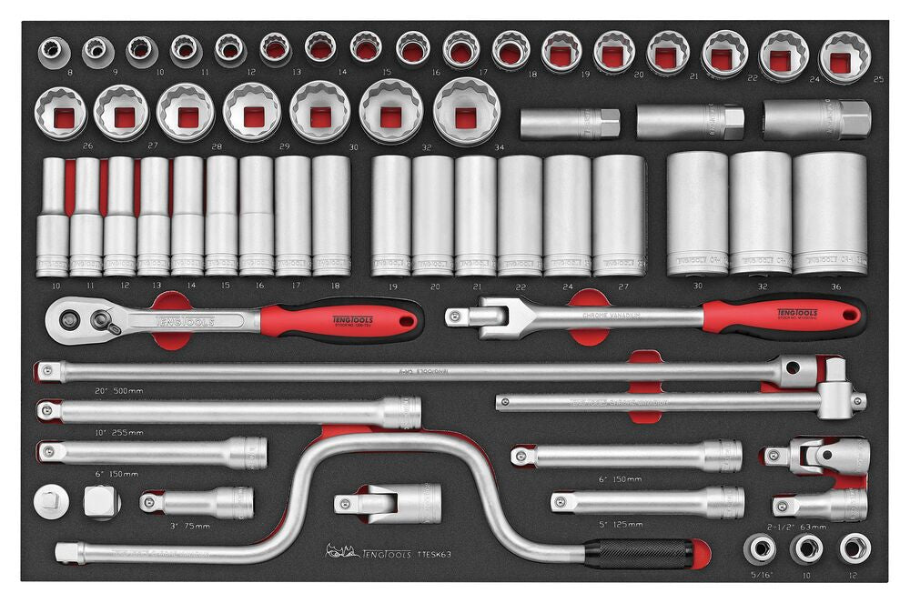 1/2 Socket Set 12 pt FOAM4X4 63 Pieces