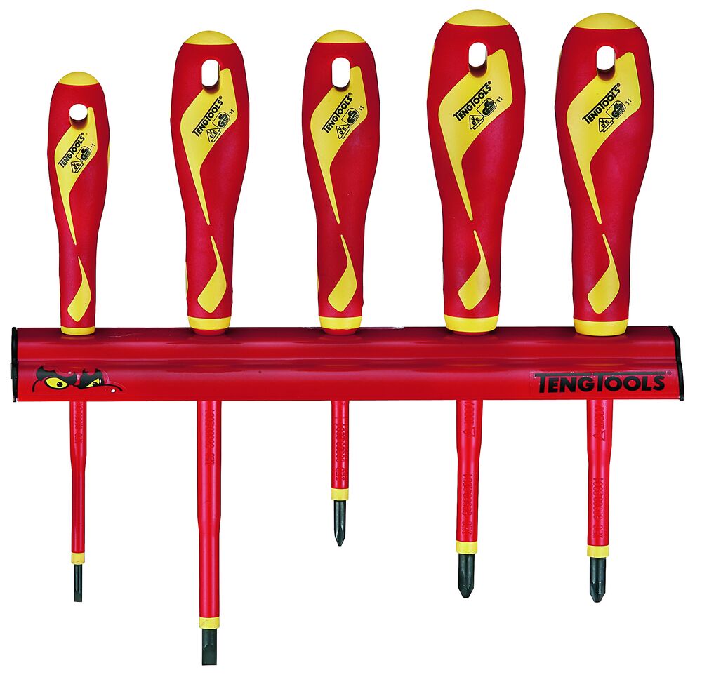 Teng Tools Insulated Screwdriver Set Mixed Wall Rack 5 Pieces — WRMDV05N
