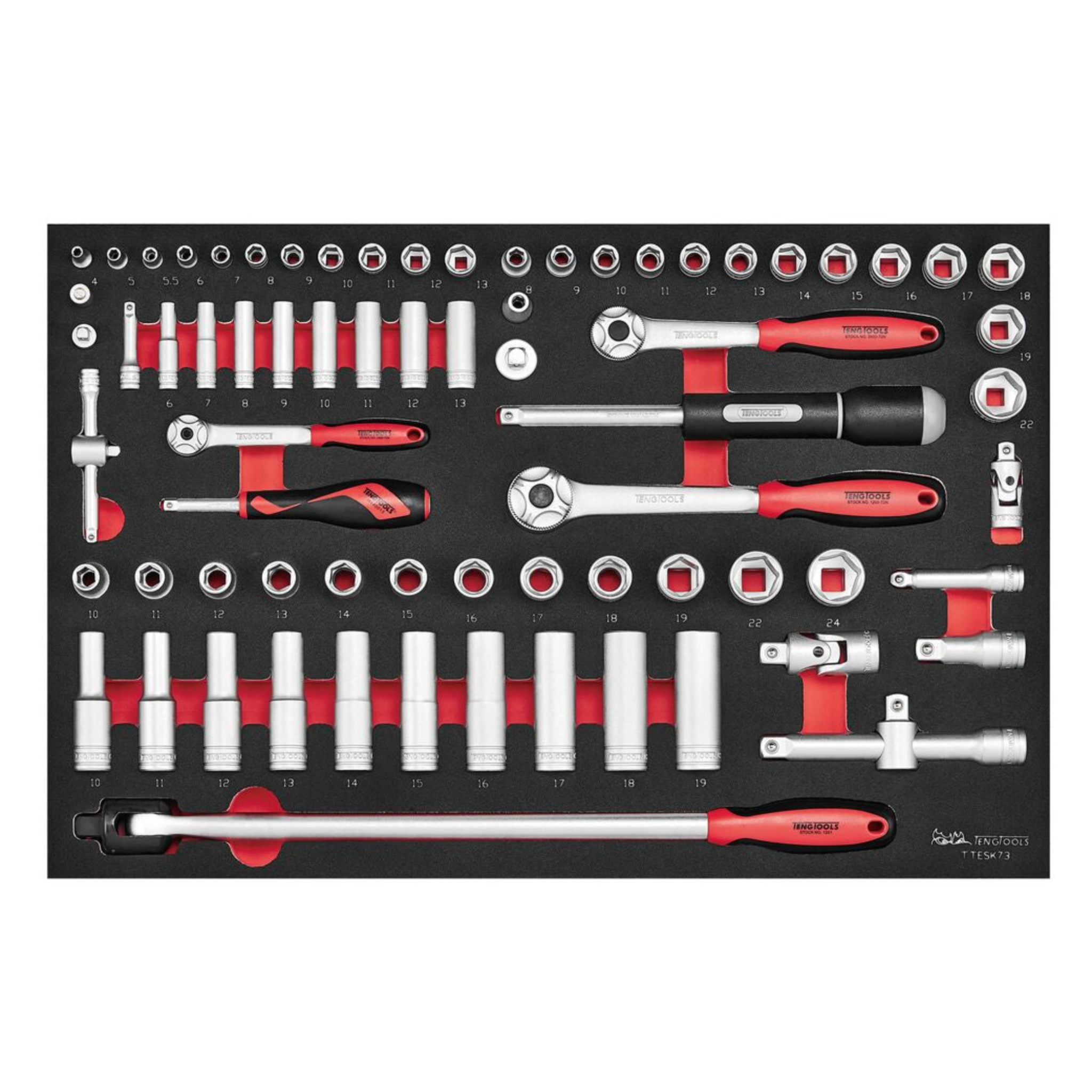 1/4", 3/8" & 1/2" Socket Set FOAM4X4 73 Pieces