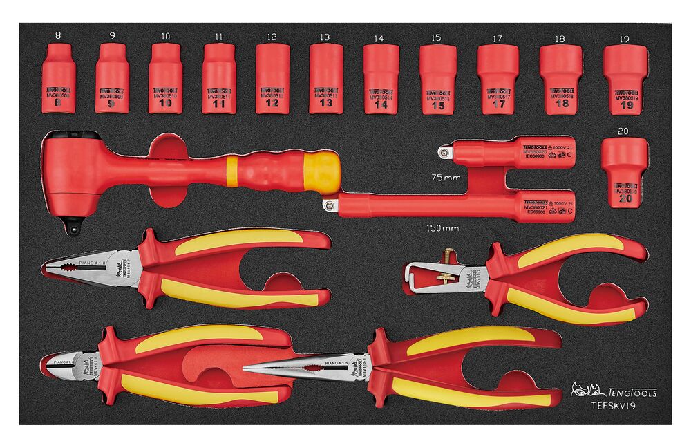 Teng Tools Insulated Socket & Pliers Set FOAM3 19 Pieces NZ — TEFSKV19NZ