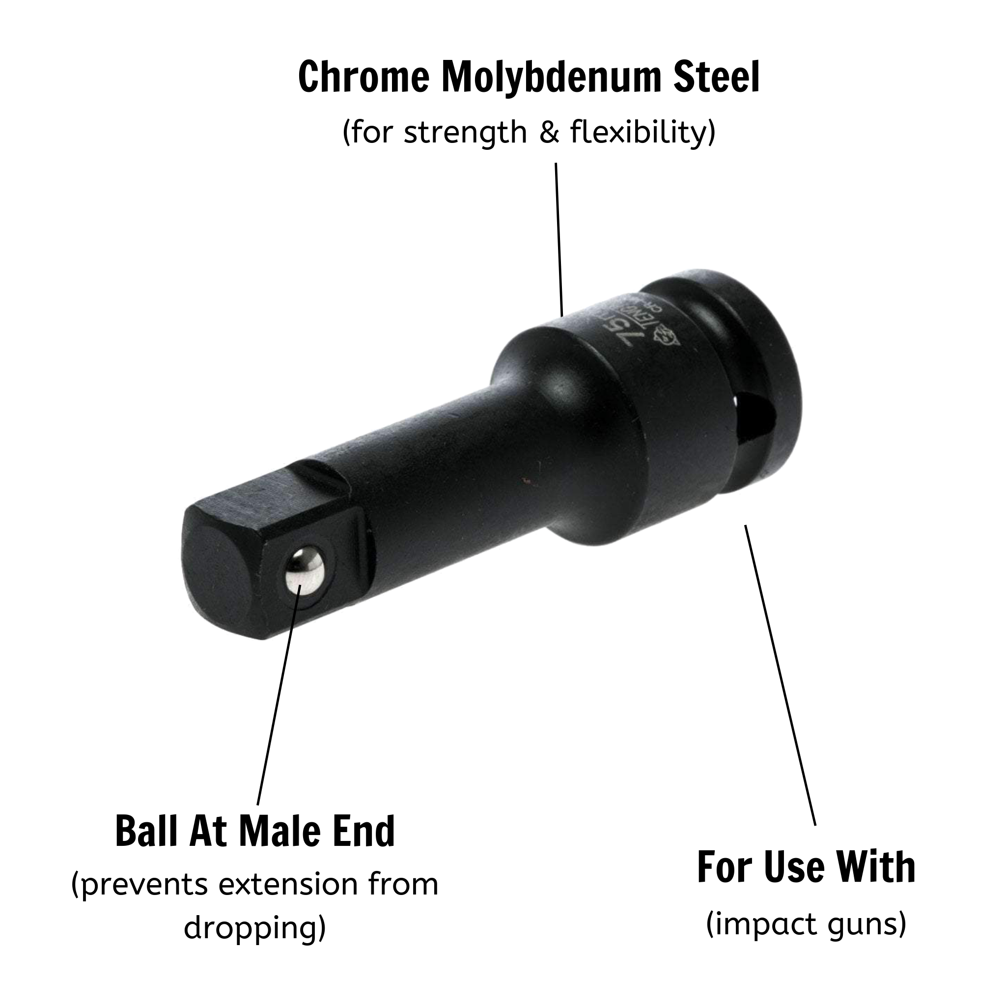 1/2 Impact Extension Bar DIN (F) ANSI (M) 75mm