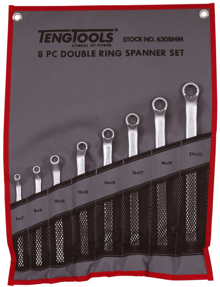 Double Ring Spanner Set Tool Roll 8 Pieces