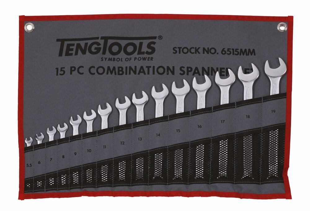 Combination Spanner Set 5.5-19 mm Tool Roll 15 Pieces