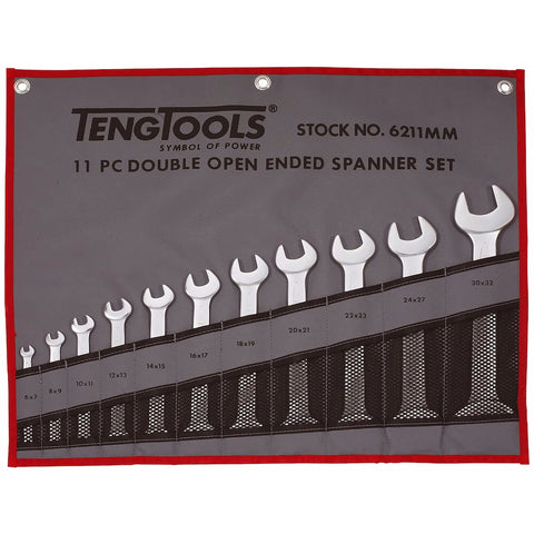 11 Piece Double Open End Metric Wrench Set 6 mm to 32 mm Chrome Vanadium in Tool Roll