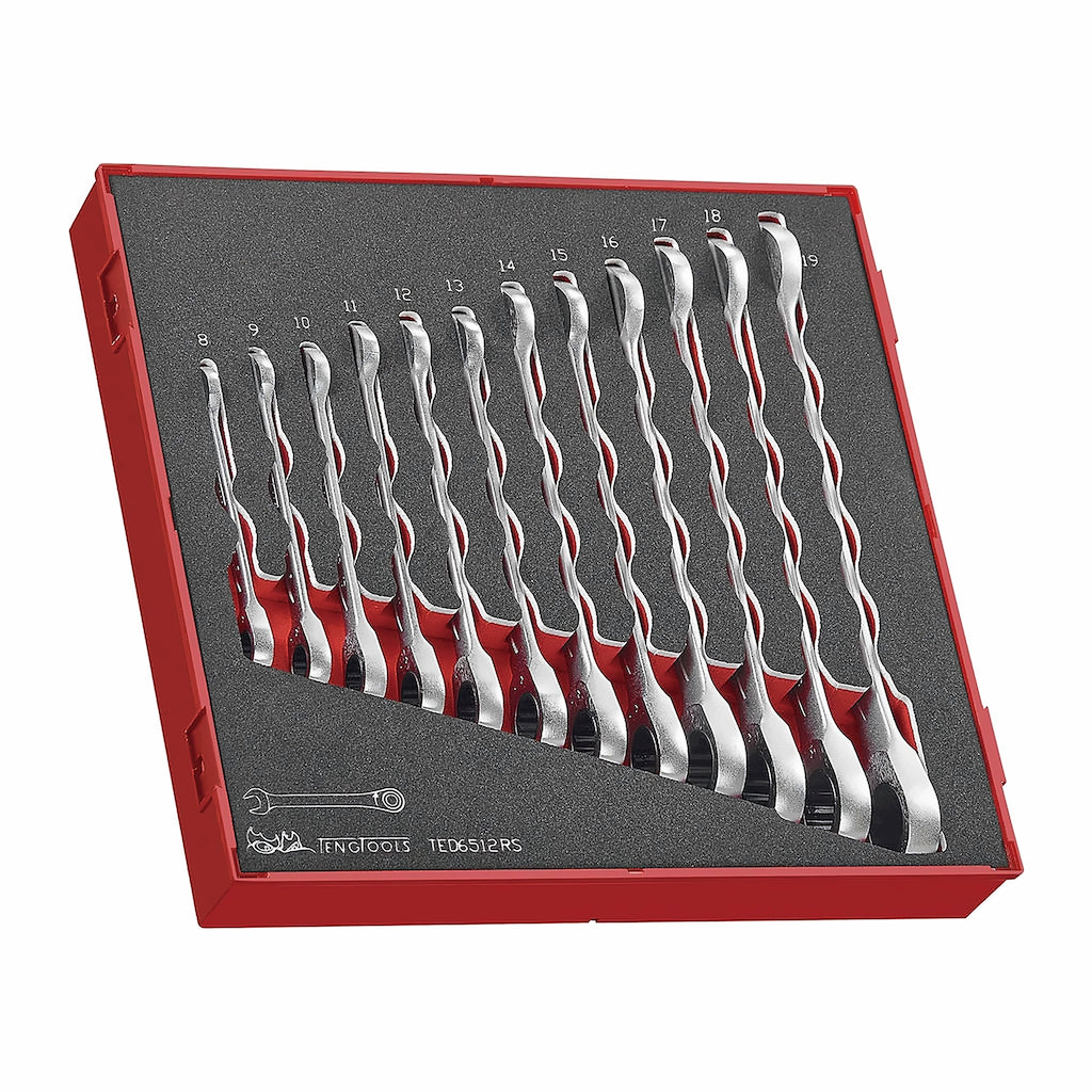 Teng Tools TED6512RS Ratcheting Combination Wrench Set RS FOAM2 12 on a white background