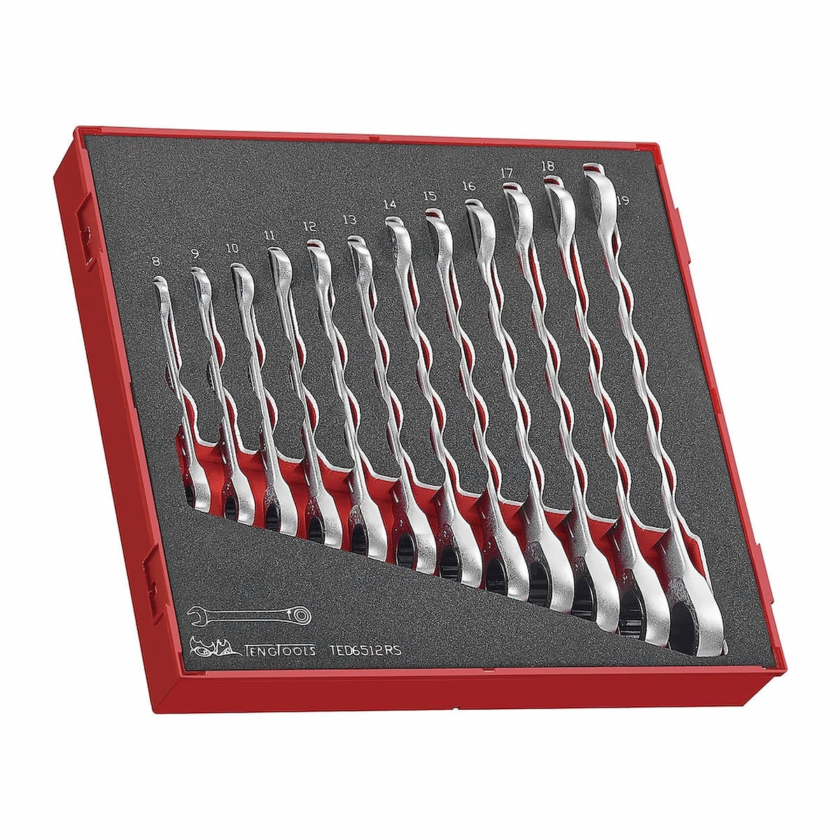 Teng Tools TED6512RS Ratcheting Combination Wrench Set RS FOAM2 12 on a white background