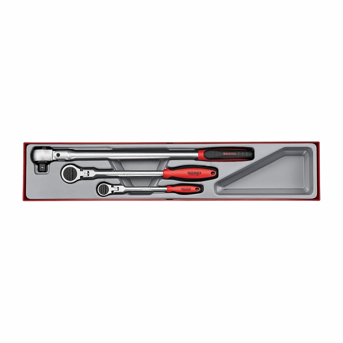 Teng Tools TTXRF03 3-Piece 1/4, 3/8, 1/2 Drive Ratchet Wrench Set on a white background