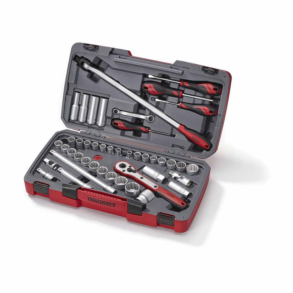 Teng Tools T1244 MECCA PRO 1/2" Socket & Tool Set mm/AF 44 Pieces on a white background