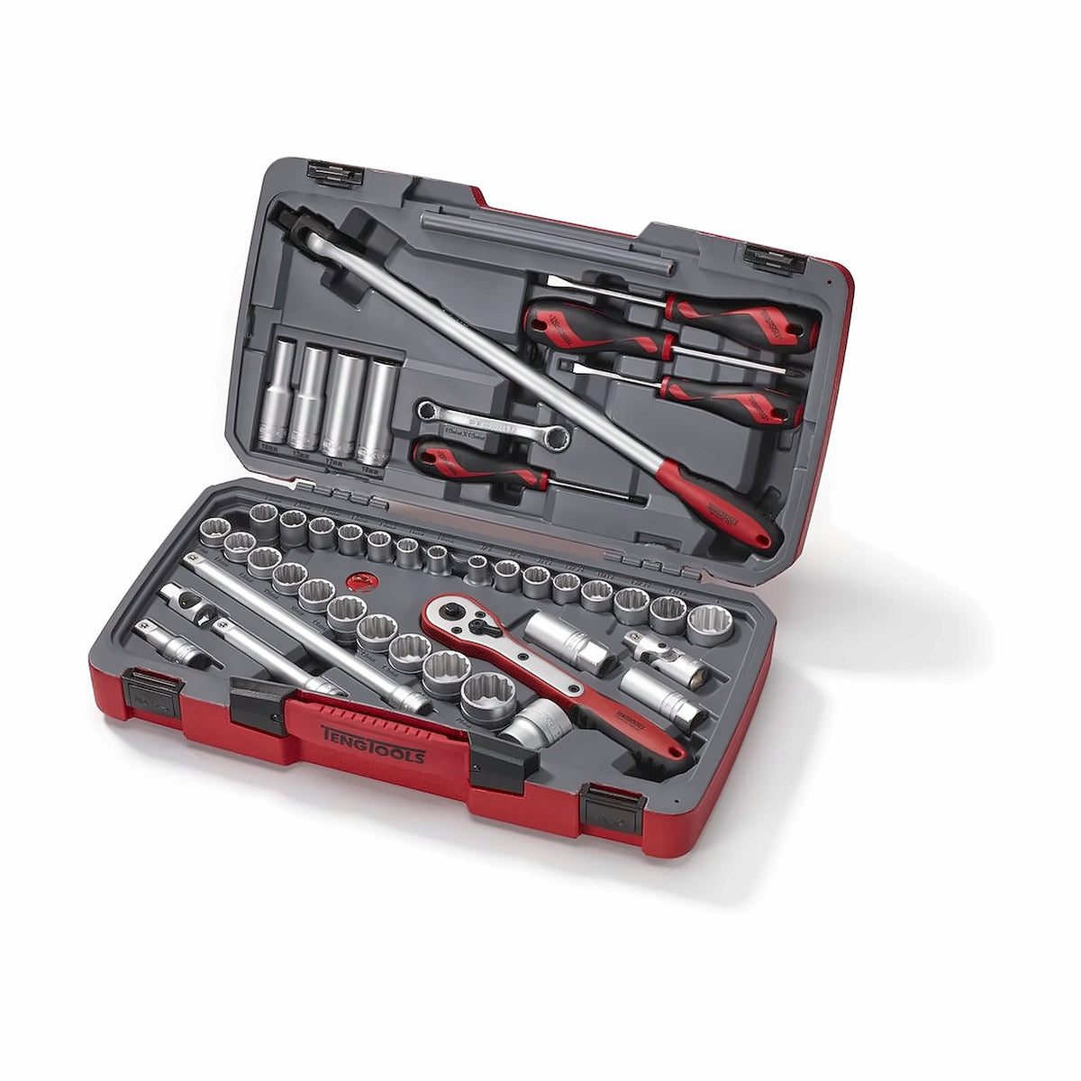Teng Tools T1244 MECCA PRO 1/2" Socket & Tool Set mm/AF 44 Pieces on a white background