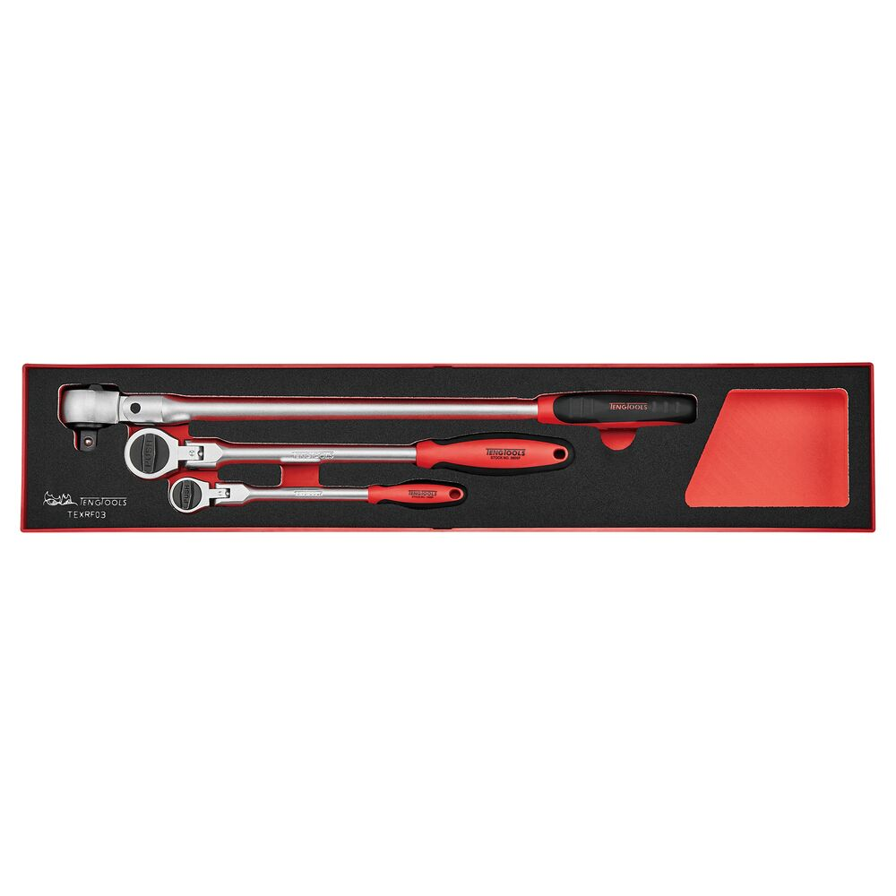 Teng Tools Long Arm Ratchet Flex Head Set FOAMX4 3 Pieces — TEXRF03