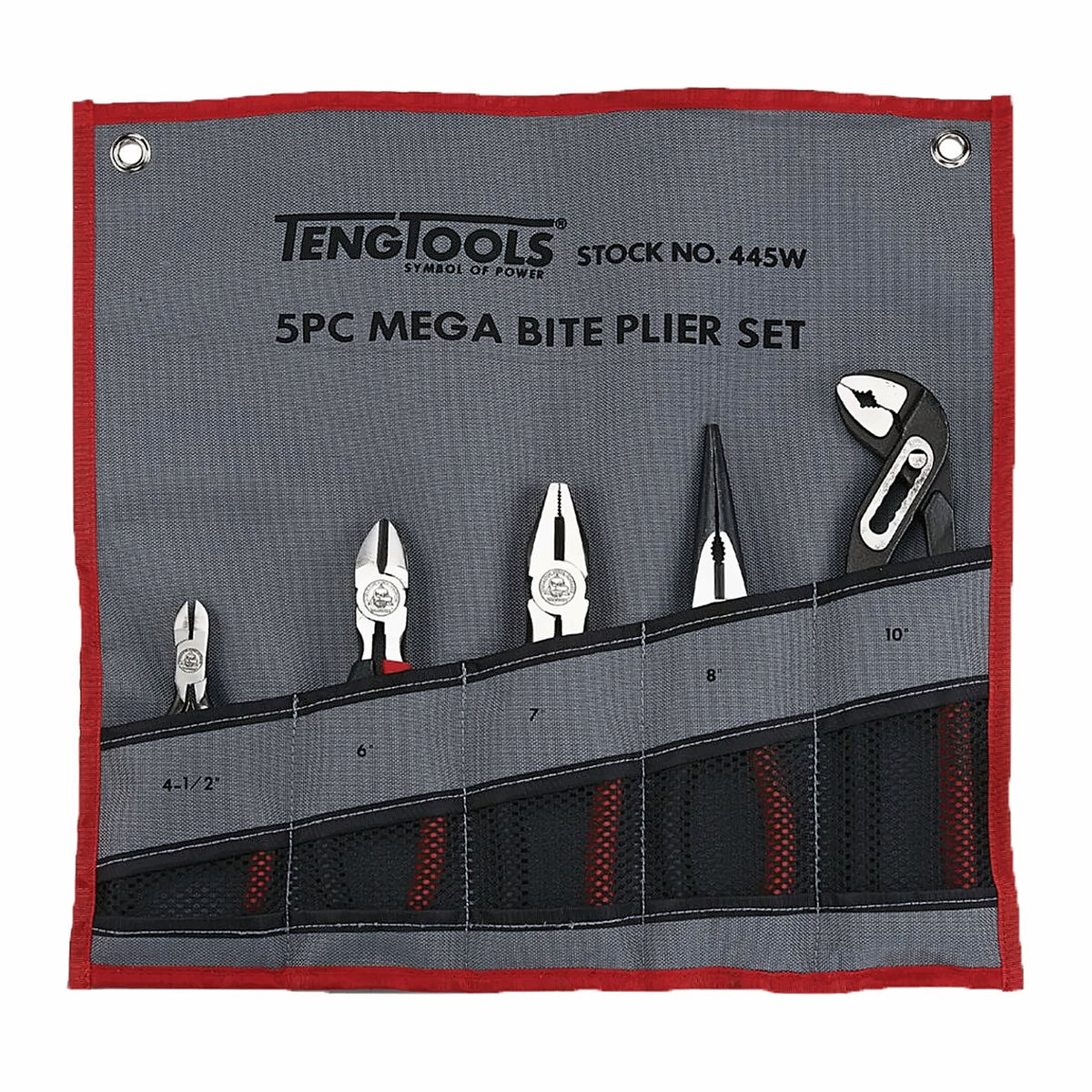 Teng Tools 445W Plier Set Tool Roll 5 Pieces on a white background