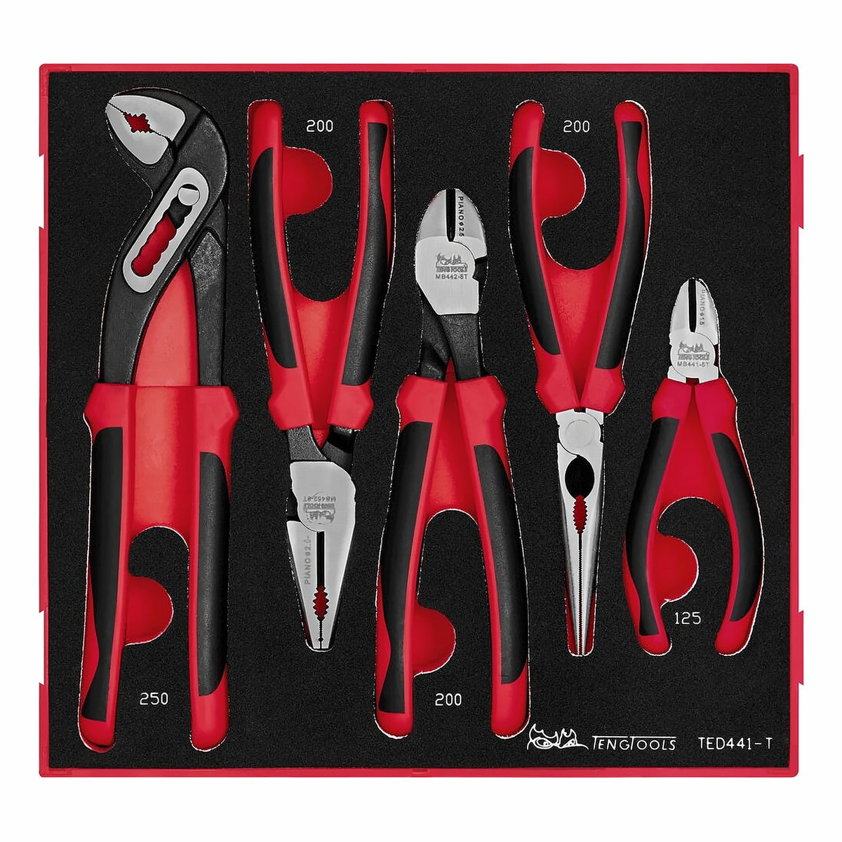 Teng Tools TED441-T Plier Set TPR Grip FOAM2 5 Pieces on a white background