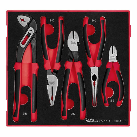 5 Piece Pliers Set with TPR Grip Handles and FOAM2 Drawer Tray