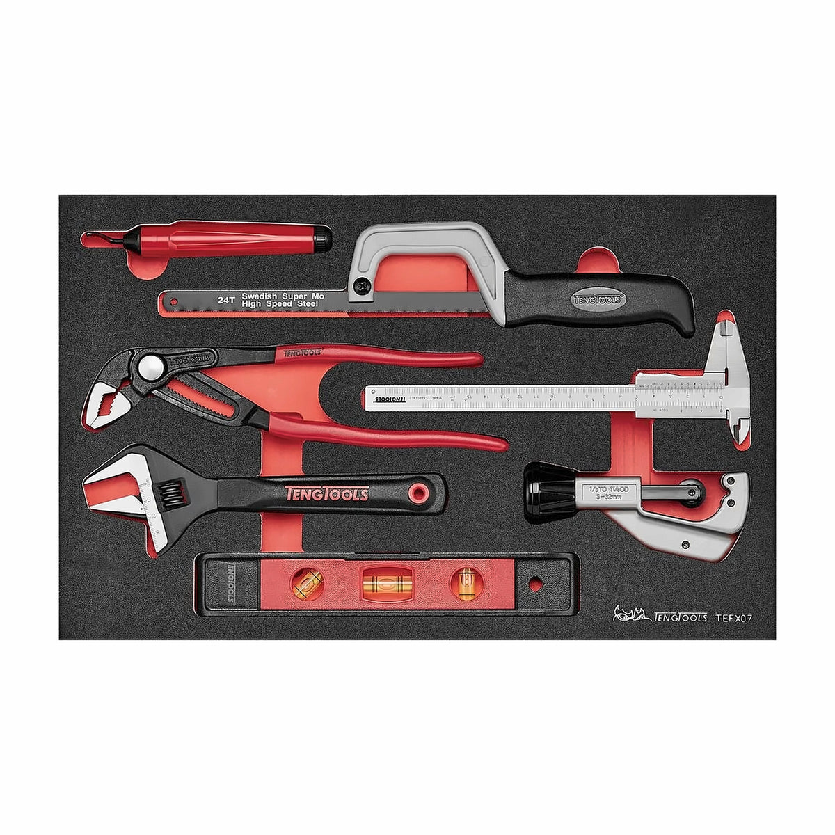 Teng Tools TEFX07 Plumber Tool Set FOAM3 7 Pieces on a white background