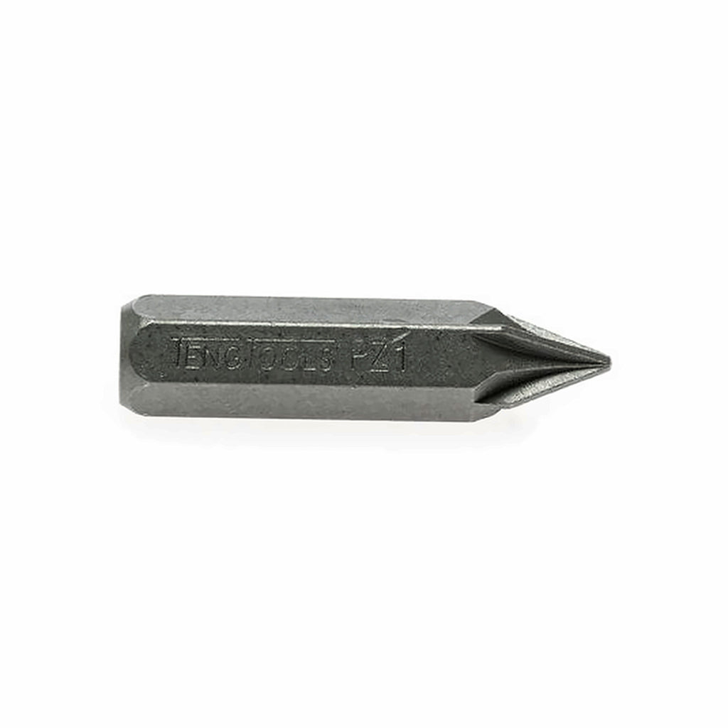 Teng Tools Pozidriv impact driver bits with 5/16 in hex shank, 36 mm (1.4 in), PZ1 to PZ3 on a white background